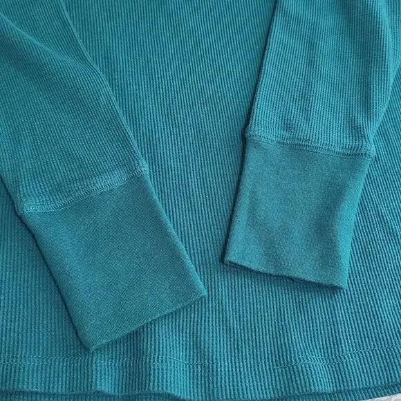 NWOT Natural Reflections Womens Sz M Teal Waffle Knit Henley Y2K 90s Grunge Top - Picture 5 of 10